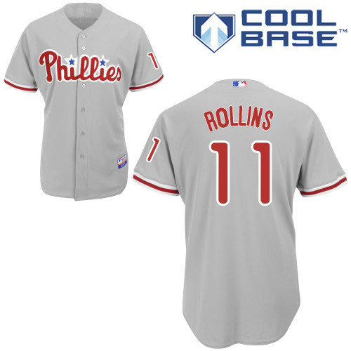 Jimmy Rollins #11 Youth Baseball Jersey-Philadelphia Phillies Authentic Road Gray Cool Base MLB Jersey